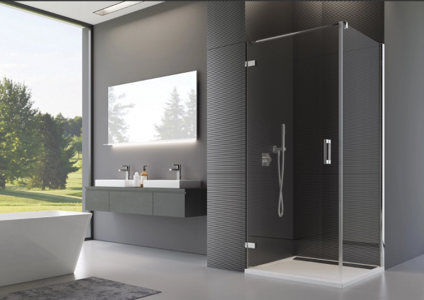 Ronal Sanswiss ścianka boczna 90° lub w linii 120x200 cm, szkło satyna, profile chrom PUDT2P1201049