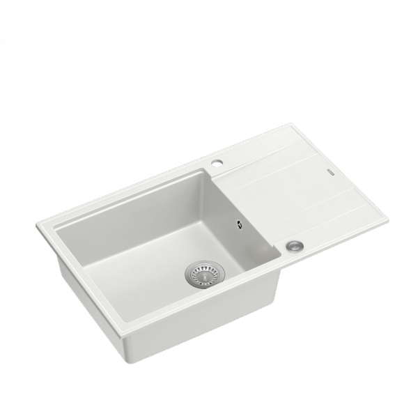 QUADRON EVAN 136 XL GraniteQ zlewozmywak z syfonem Push To Open 1-komorowy z/o (860x500x210; kom. 420x490) snow white / elementy stalowe HCQE58650U1BSP2O