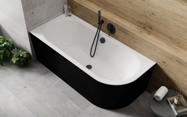 Besco Avita A-line Matt B&amp;W wanna wolnostojąca czarny mat/biały połysk 150 L + syfon chrom z napełnieniem przez przelew WAA15AMLN