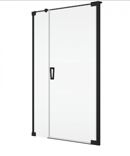 Ronal Sanswiss drzwi wahadłowe jednoczęściowe prawe ze ścianką stałą w linii 140x200 cm, szkło przezroczyste, profile BLACK LINE czarny mat CA31CD1400607