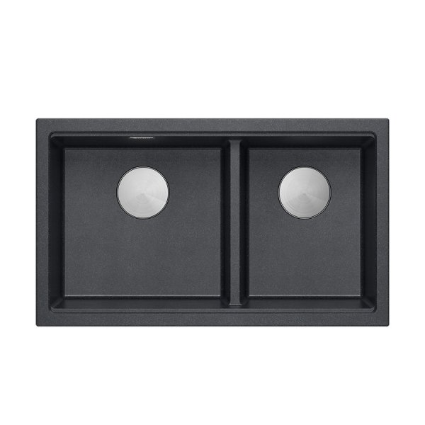 QUADRON | LOGAN 120 | granitowy zlewozmywak kuchenny BLACK DIAMOND + STAL | wymiar: 76 x 45 x 23,5 cm | 2-komorowy wpuszczany | podbudowa szafki od: 80 cm HQL7645U8BSI