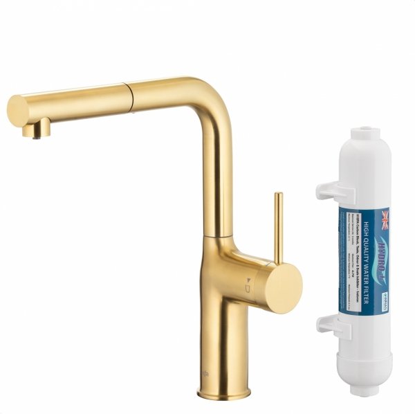 KFA DUERO PURE MOVE BRUSHED LIGHT GOLD bateria kuchenna z filtracją wody oraz wyciąganą wylewką 662342239