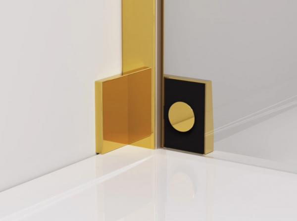 Ronal Sanswiss drzwi wahadłowe jednoczęściowe lewe ze ścianką stałą w linii 120x200 cm, szkło przezroczyste, profile GOLD LINE złoty CA31CG1201207