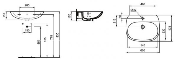 Ideal Standard Tesi Umywalka 60 cm - Light design, Biały T352201