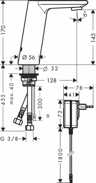 31102000 Hansgrohe Metris S Elektroniczna bateria umywalkowa z bieżącą regulacją temperatury zasilana z sieci 230 V