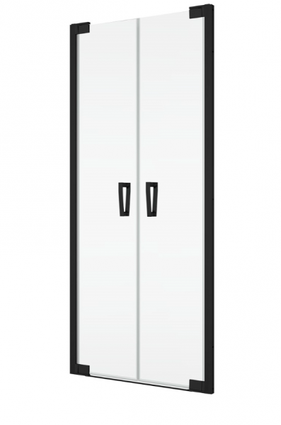 Ronal Sanswiss drzwi wahadłowe dwuczęściowe z profilem przyściennym 60-140x0-200 cm, szkło przezroczyste, profile BLACK LINE czarny mat CA2CSM10607