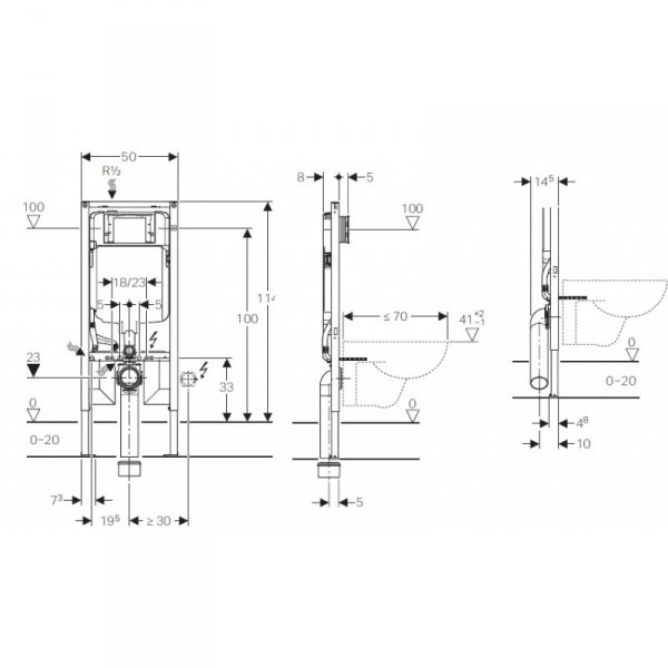Geberit Duofix Sigma8 H114 stelaż podtynkowy z wspornikami i przekładką do misek WC wiszących 111.796.00.1 24H