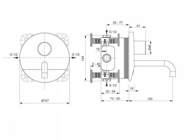 Ideal Standard Ceraplus Elektroniczna bateria umywalkowa ścienna, bez uchwytu temperatury/zasilanie sieciowe/wylewka 230 mm A6154AA