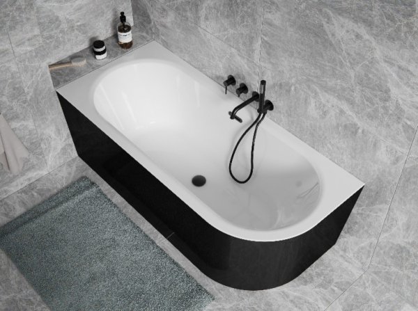 Besco Avita A-line B&amp;W wanna wolnostojąca czarno/biała 150 P + syfon klik-klak czarny z przelewem slim WAA15ABPCS