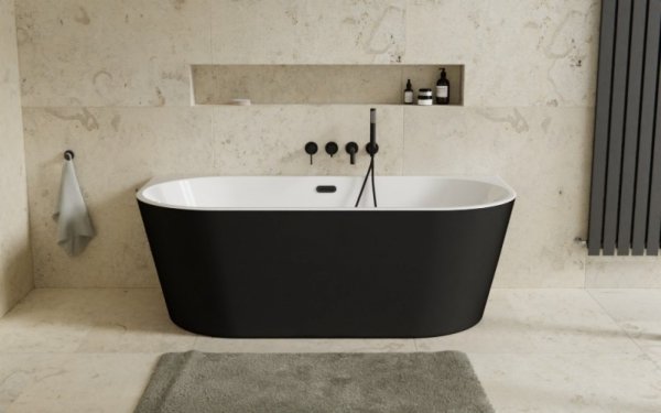 Besco Vica New B&amp;W wanna wolnostojąca czarno/biała 170 +  klik-klak gun metal z przelewem slim WAS17VNBGR