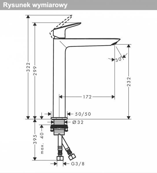 Hansgrohe Logis Jednouchwytowa bateria umywalkowa 240 Fine bez kompletu odpływowego czarny mat 71258670