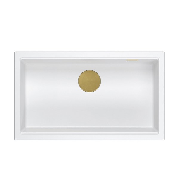 Quadron LOGAN 110 GraniteQ zlewozmywak snow white 76x44x23,5 cm 1-komorowy wpuszczany z syfonem manualnym złoty HQD7644U1PVDG1I