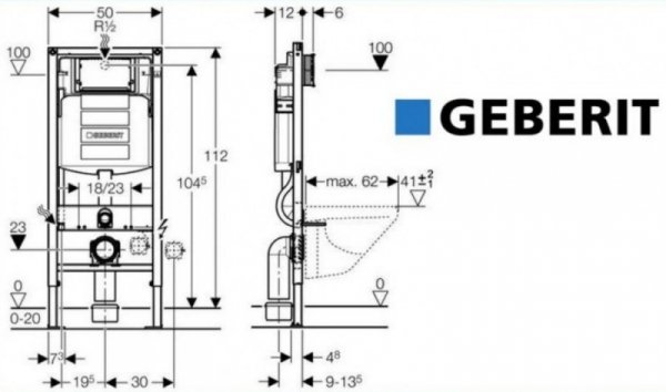 Geberit Duofix stelaż podtynkowy z wspornikami i przekładką do misek WC wiszących UP320 Sigma H112 /24H