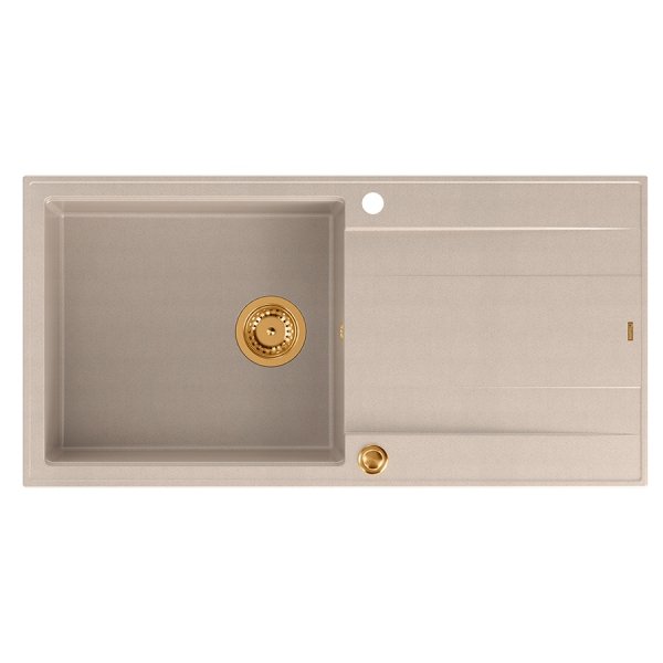 Quadron EVAN 146 XL GraniteQ zlewozmywak z syfonem Push 2 Open 1-komorowy z/o (1000x500x210; kom. 420x480) pearl beige / elementy miedziane HCQE10050U2PVDC1P2O