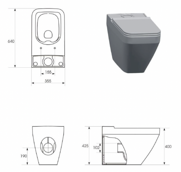 Miska kompaktowa CREA CleanOn 010/020, prostokątna, Back-to-Wall, deska SLIM Crea, crea ceramika Cersanit (K114-022)
