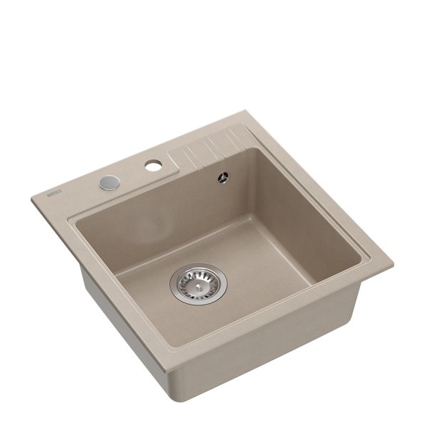 Quadron PETER 110 GraniteQ zlewozmywak granitowy pearl beige (beżowy) 1-komorowy z/o (50x52x20) z syfonem i zaślepką HCQP5052BEZP
