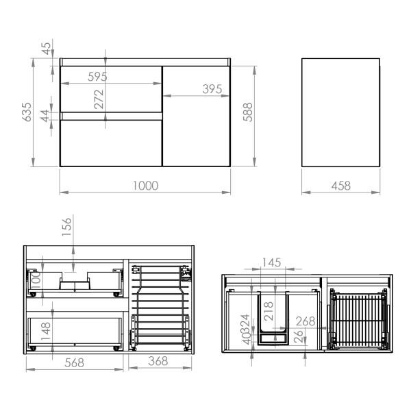 Elita SPLIT Szafka 100 (60 / RE0110060570202S L + KOSZ CARGO P) FUME MATT PDW 169005