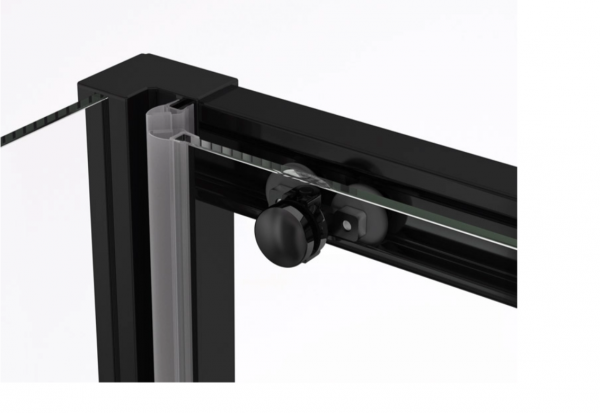 Ronal drzwi jednoczęściowe lewe ze ścianką stałą na wymiar 100-180x0-200 cm, szkło Durlux 200, profile BLACK LINE czarny mat TLS2GSM10622