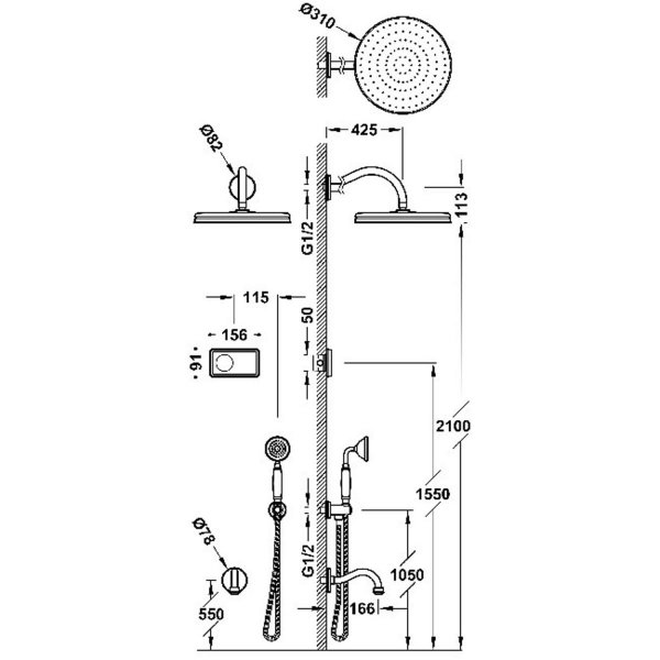 TRES CLASIC Zestaw elektronicznej baterii termostatycznej podtynkowej 3-drożnej Shower Technology Blue Edition prysznicowej 09226301LM