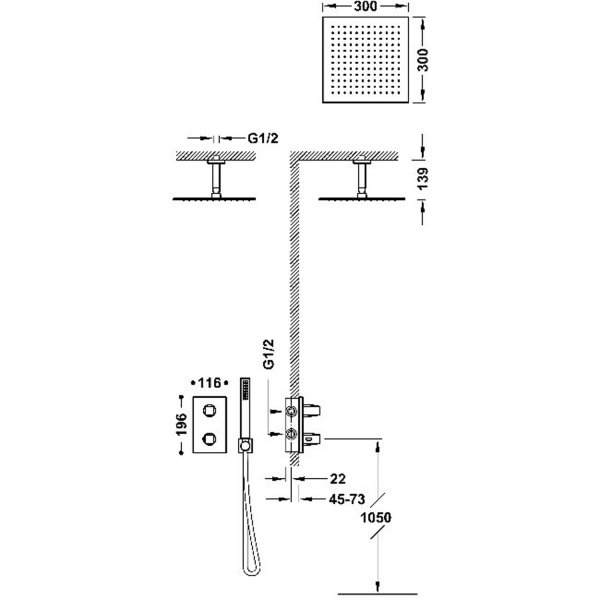 Tres THERM-BOX ZESTAW BATERII TERMOSTATYCZNEJ PODTYNKOWEJ 2-DROŻNEJ PRYSZNICOWEJ 21125003NM