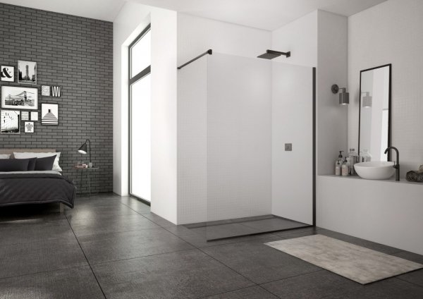 Ronal Sanswiss Easy Black Ścianka prysznicowa Walk-in 140x200 cm profile czarny mat szkło przezroczyste Aquaperle STR4P1400607