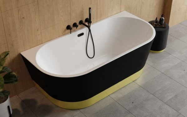 Besco Vica New B&amp;W wanna wolnostojąca czarno/biała 160 + klik-klak gun metal z przelewem slim WAS16VNBGR