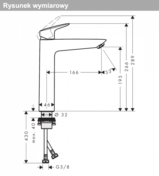 Hansgrohe Logis Jednouchwytowa bateria umywalkowa 190 bez kompletu odpływowego czarny mat 71091670