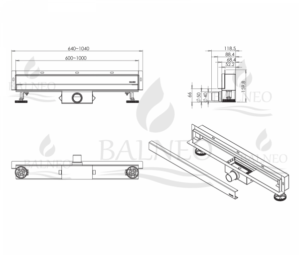 Balneo WDrain NEXT odpływ liniowy ścienny dwustronny 90 cm czarny A0301020102-4 WYSYŁKA