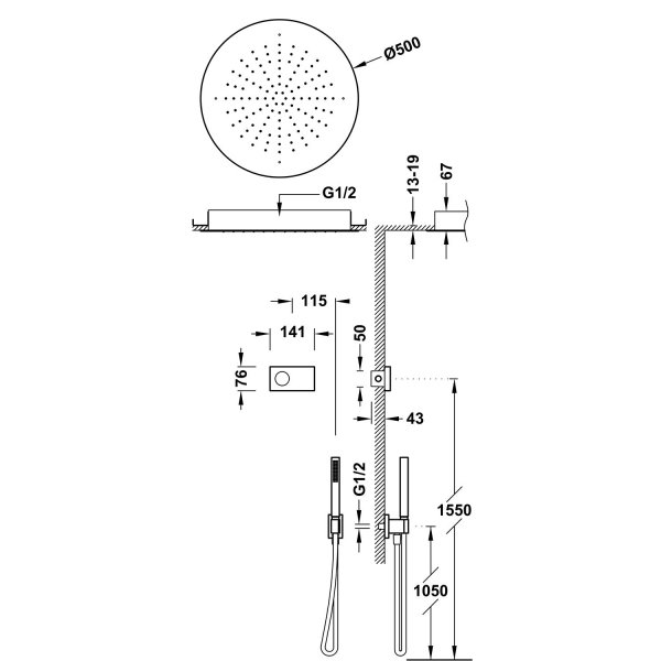 Tres SHOWER TECHNOLOGY ZESTAW ELEKTRONICZNEJ BATERII TERMOSTATYCZNEJ PODTYNKOWEJ 2-DROŻNEJ SHOWER TECHNOLOGY BLUE EDITION PRYSZNICOWE-09288557NM