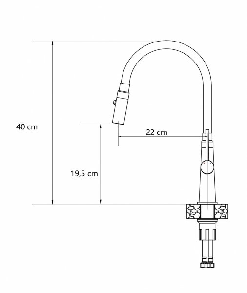 QUADRON GINA bateria kuchenna stalowa z elastyczną wylewką, pure carbon / wąż czarny 3922505BLM