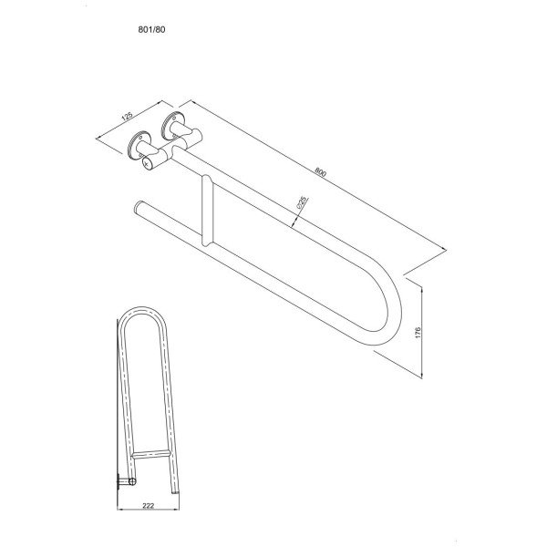 ANDEX Bez Barier Uchwyt półokrągły uchylny 80cm 801/80B stal nierdzewna biały