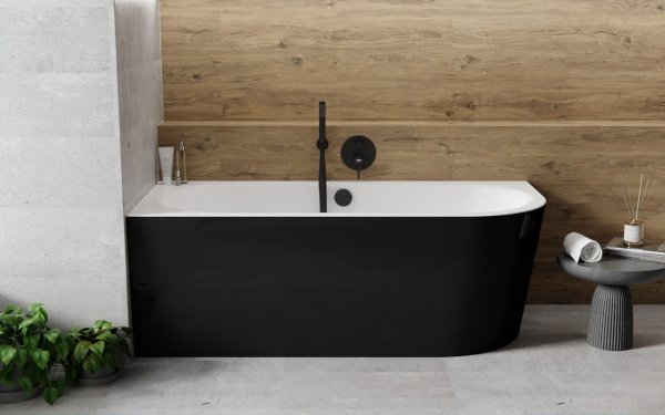 Besco Avita A-line Matt B&amp;W wanna wolnostojąca czarny mat/biały połysk 150 L + syfon chrom z napełnieniem przez przelew WAA15AMLN