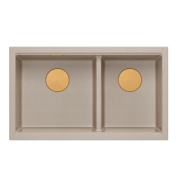 QUADRON | LOGAN 120 | granitowy zlewozmywak kuchenny PEARL BEIGE + MIEDŹ PVD | wymiar: 76 x 45 x 23,5 cm | 2-komorowy podwieszany | podbudowa szafki od: 80 cm HQL7645U2PVDC1U