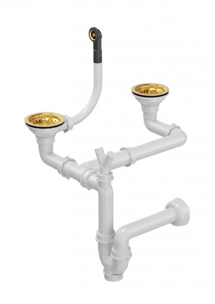 Quadron Odpływ zatyczkowy 3 1/2&quot; z syfonem 2-komorowy PVD złoty (GRANIT-pionowy), save space (12G14GR6-P2APVDG1) M2SSDG5