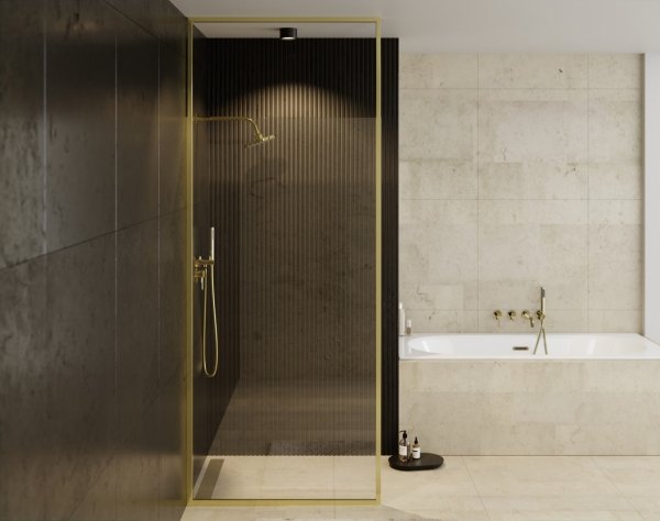 Besco ICON GOLD Kabina walk-in ze wspornikiem sufitowym 120cm Złoty ICG120200C