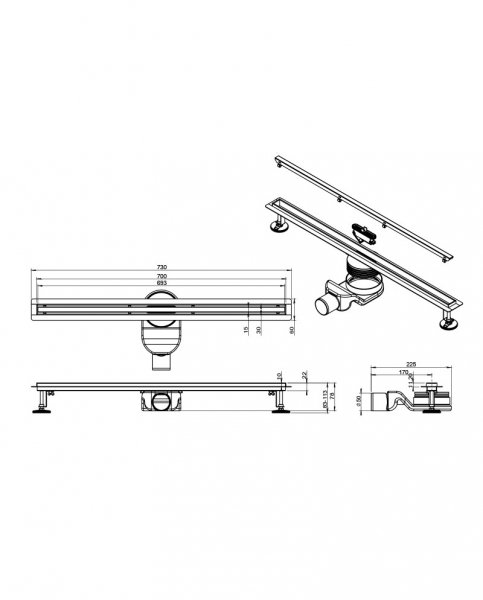 Lavita Odpływ liniowy Linear slim Gunmetal 700 5900378370277