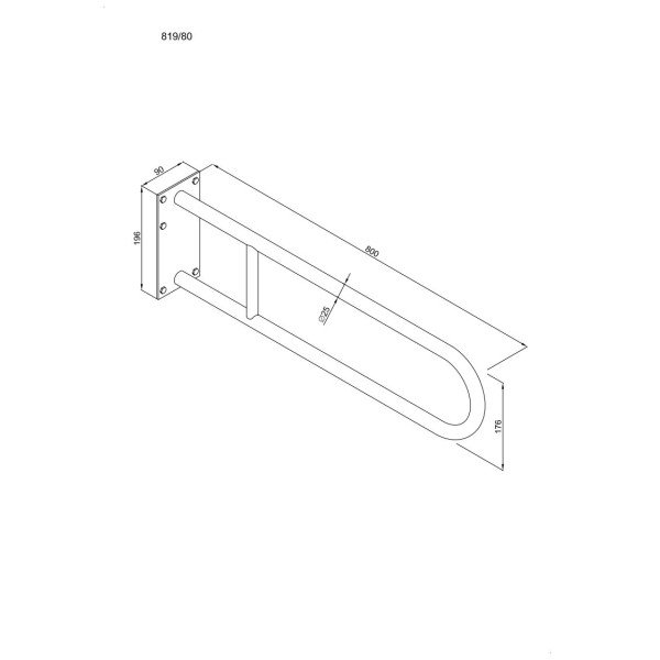 ANDEX Bez Barier Uchwyt półokrągły stały 80cm z płytą 819/80CC stal nierdzewna polerowana