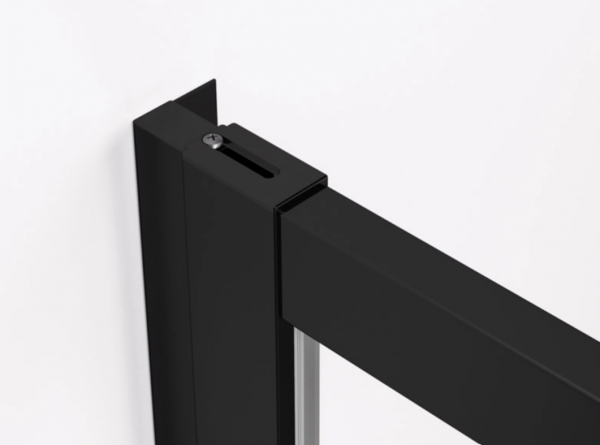 Ronal wejście narożne lewe na wymiar z drzwiami rozsuwanymi, kabina asymetryczna 60-90x0-200 cm, szkło Durlux 200, profile BLACK LINE czarny mat TLSGSM10622