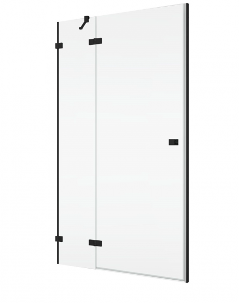 Ronal drzwi jednoczęściowe lewe ze ścianką stałą w linii 75-120x200 cm, szkło przezroczyste, profile BLACK LINE czarny mat AN13WGSM10607