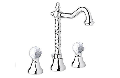 Giulini Giovanni Odessa bateria umywalkowa 3-otworowa wysoka złota - uchwyty przezroczyste Swarovski 3906/ZŁ