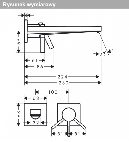 Hansgrohe Tecturis E Jednouchwytowa bateria umywalkowa ścienna podtynkowa z wylewką 22,5cm czarny mat 73051670