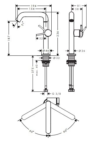 Hansgrohe Tecturis S Jednouchwytowa bateria umywalkowa 210 Finie, CoolStart z obrotową wylewką, z kompletem odpływowym Push-Open 73360140