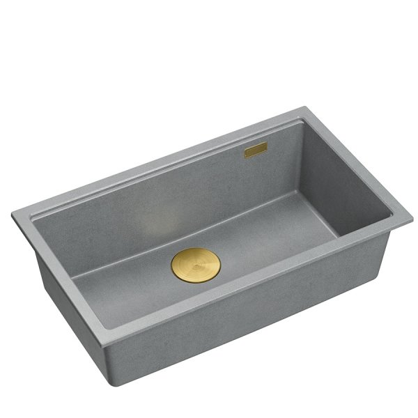 Quadron LOGAN 110 GraniteQ zlewozmywak silver stone 76x44x23,5 cm 1-komorowy podwieszany z syfonem manualnym złoty HQD7644U5PVDG1U
