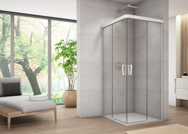 Ronal Sanswiss wejście narożne rozsuwane dwuczęściowe prawe 120,1-160x0-200 cm, szkło przezroczyste, profile WHITE LINE biały mat CAE2DSM20907