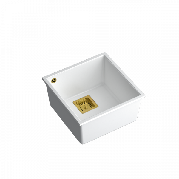 Quadron David 40 zlew granitowy 1-komora 42x42 cm snow white/elementy złote HQD4242U1G1