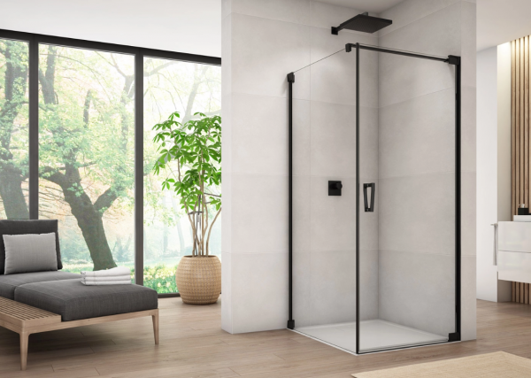 Ronal Sanswiss ścianka boczna 110x200 cm, szkło przezroczyste, profile BLACK LINE czarny mat CAT11100607