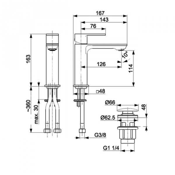KFA Armatura Dust bateria umywalkowa miedziana szczotkowana 16.3 cm z korkiem klik-klak 93832046