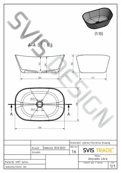 S.V.I.S. Design UMYWALKA 50 CM LIBRA BASIC - CEGLASTY, BEZ DEKORU, BEZ LAKIERU