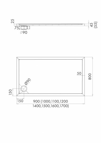 Schedline Brodzik akrylowy Sharper Black Stone 80x120x4,5 cm, prostokątny, Gwarancja 7 lat 3S.S1P-80120/C/ST