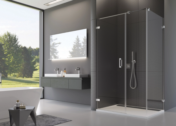 Ronal Sanswiss ścianka boczna 90° lub w linii 30-100x0-200 cm, szkło pas satynowy poziomy, profile chrom PURDT3SM21051